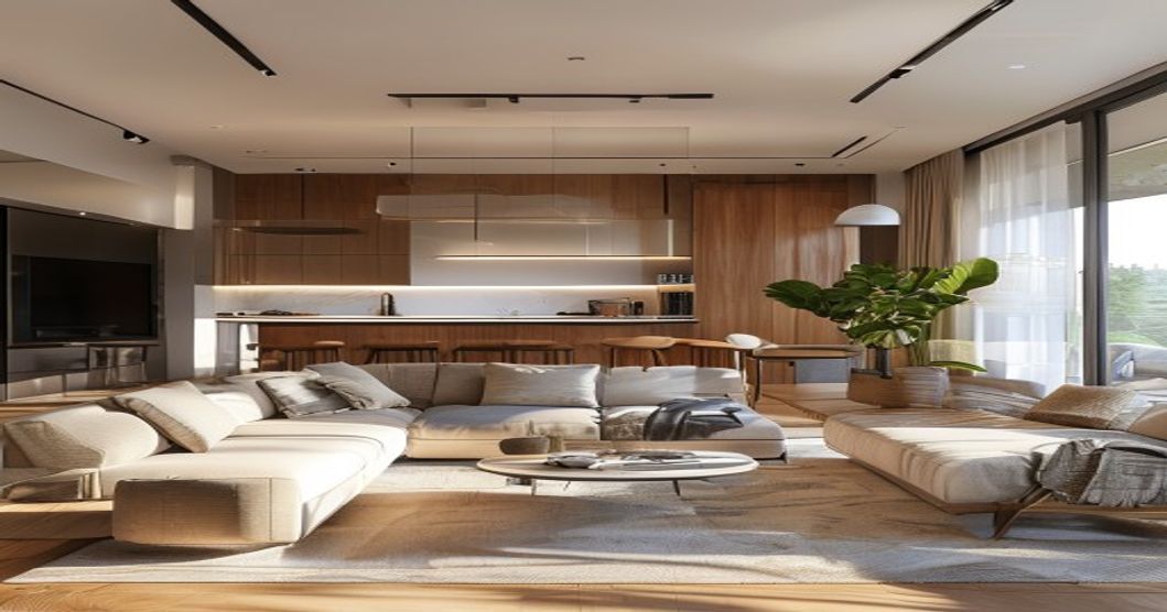Quadrilocale italiano luminoso con soggiorno e cucina moderna