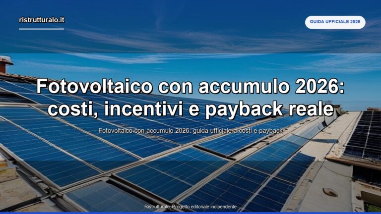 Fotovoltaico con accumulo 2026: costi, incentivi e payback reale