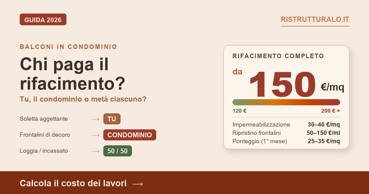 Rifacimento balconi condominio 2026: chi paga e quanto costa — Ristrutturalo