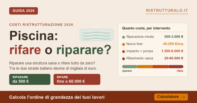 Ristrutturazione piscina 2026: costi, rifare o riparare — Ristrutturalo