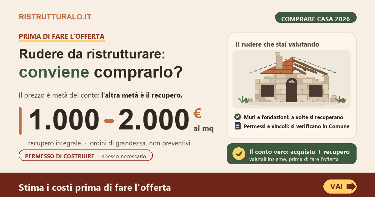 Rudere da ristrutturare: conviene o mutuo negato? 2026