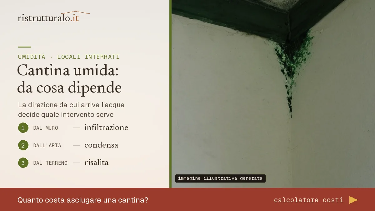 Muffa scura nell'angolo alto di una parete: dove compare dice se e' condensa, risalita o infiltrazione