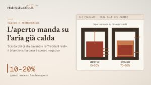 Un camino aperto scalda chi ci sta davanti e raffredda tutto il resto della casa