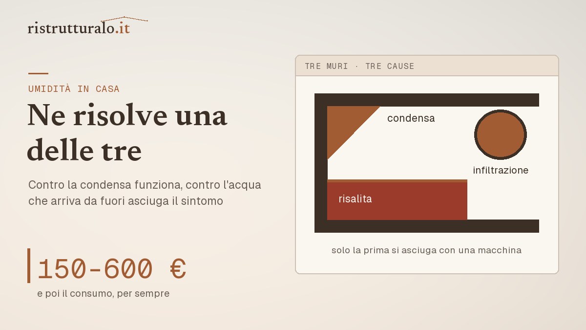Tre cause di umidità in casa e quale di esse un deumidificatore può effettivamente risolvere