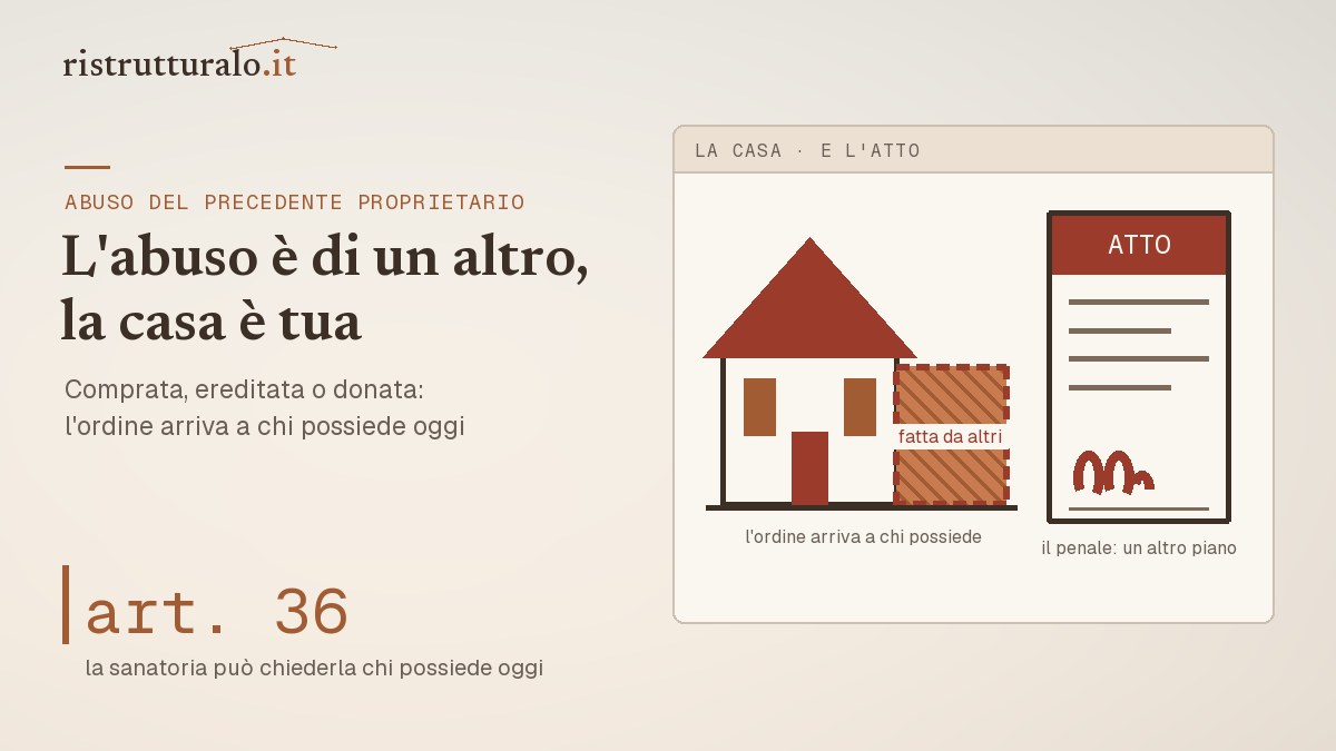 Casa comprata o ereditata con un abuso del precedente proprietario: la sanzione segue l'immobile (art. 31 DPR 380)