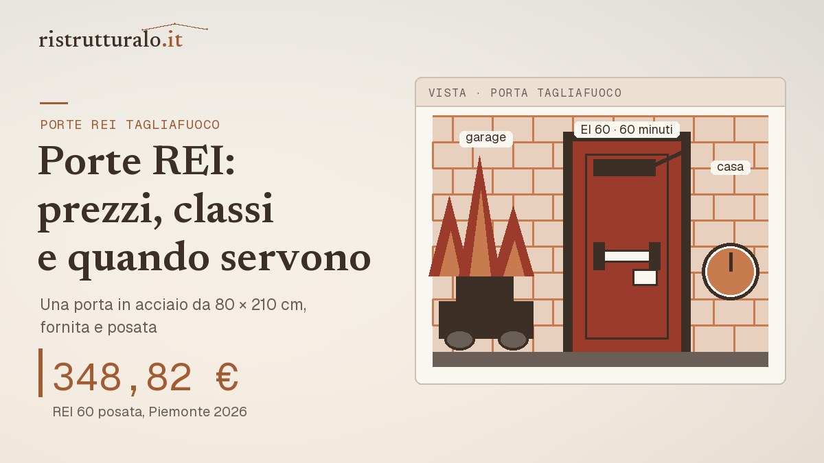 Porta tagliafuoco in acciaio con maniglione e chiudiporta fra garage e casa: REI 60 da 80 x 210 cm posata a 348,82 euro